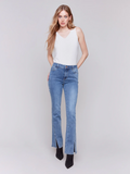 Bootcut Jeans with Front Slits - Medium Blue-Charlie B