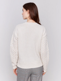 Fishnet Sleeve Crew Neck Sweater - Almond-Charlie B