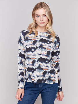 Printed Sweater with Side Buttons - Tie Dye-Charlie B Printed Sweater with Side Buttons - Tie Dye-Charlie B