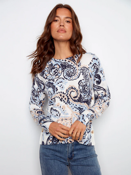 Printed Sweater With Side Buttons