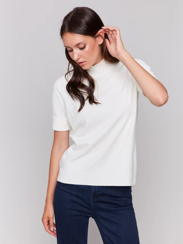 Short Sleeve Mock Neck Sweater-Charlie B