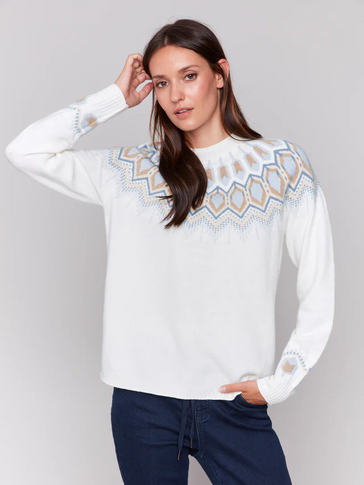 Jacquard Knit Ski Sweater - Cream-Charlie B