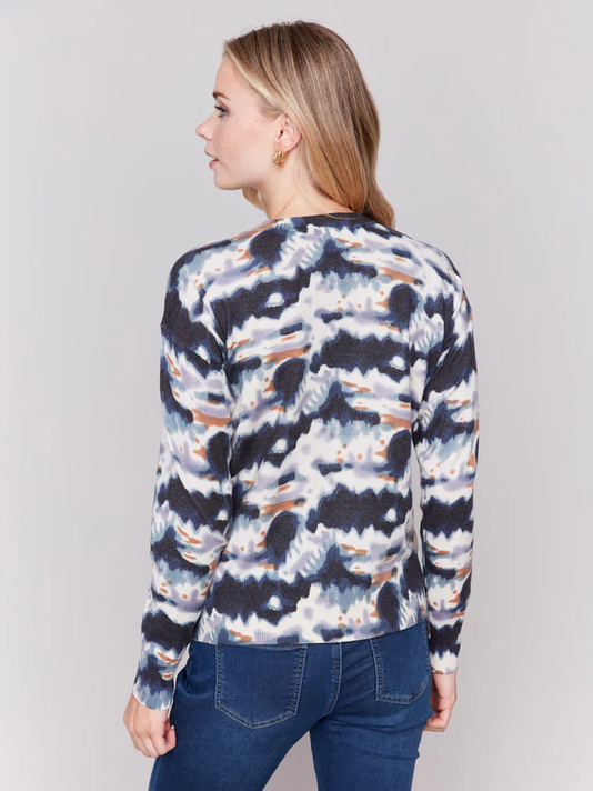 Printed Sweater with Side Buttons - Tie Dye-Charlie B