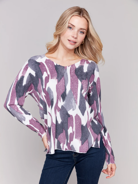 Printed V-Neck Sweater - Pastel-Charlie B 