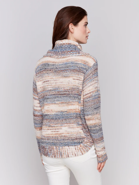 Two-Tone Yarn Color Cowl-Neck Sweater - Denim-Charlie B