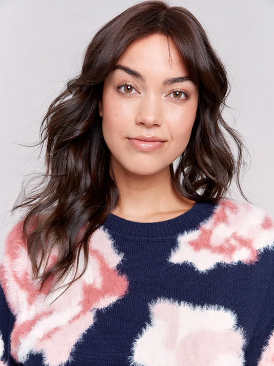 Fuzzy Floral Jacquard Knit Sweater-Charlie B