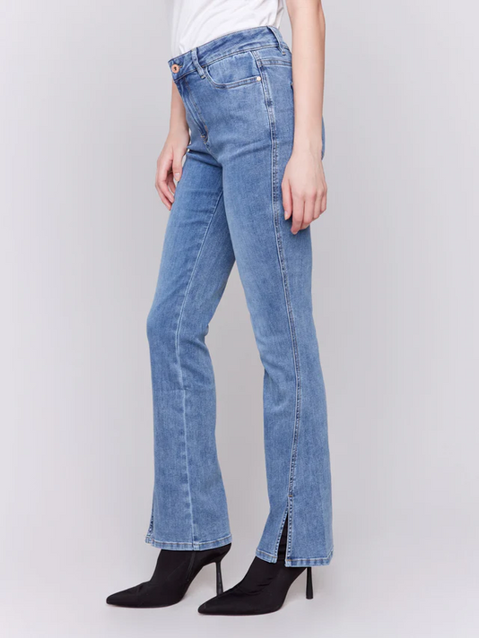 Bootcut Jeans with Front Slits - Medium Blue-Charlie B