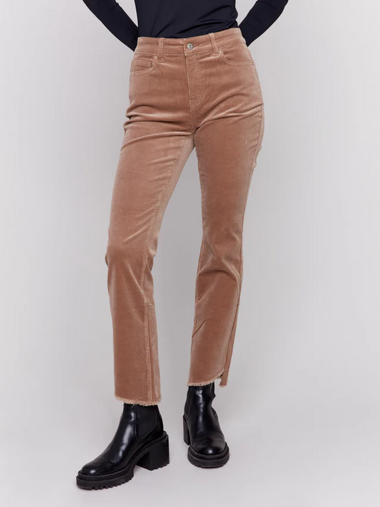 Bootcut Corduroy Pants with Asymmetrical Hem-Charlie B