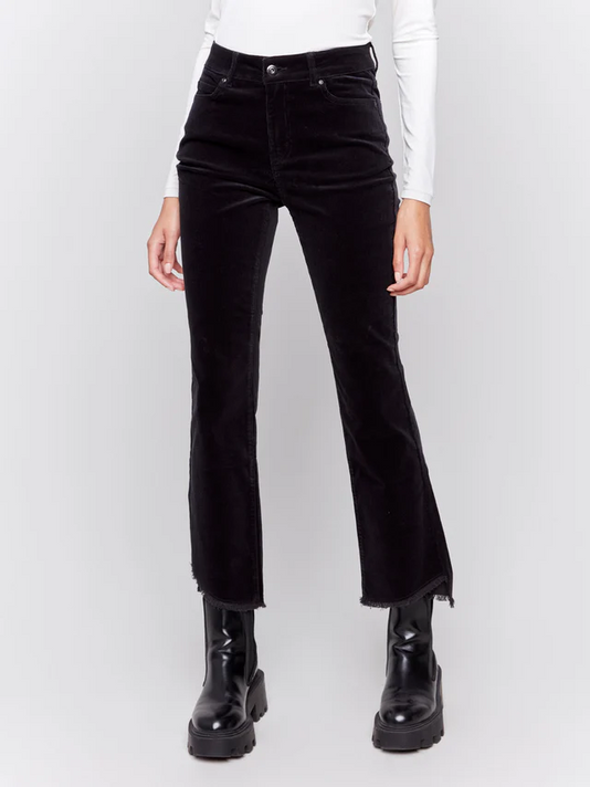 Bootcut Corduroy Pants with Asymmetrical Hem-Charlie B