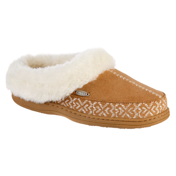 Women's Greta Embroidered Clog Slipper with Cloud Contour Comfort-Acorn