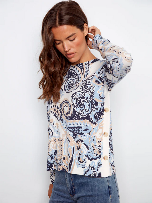 Printed Sweater With Side Buttons