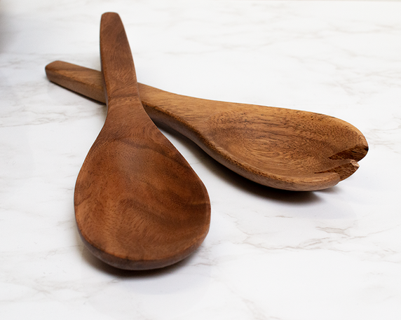 Fork & Spoon Acacia Wood Serving Set, 10", K0772-Pacific Merchants