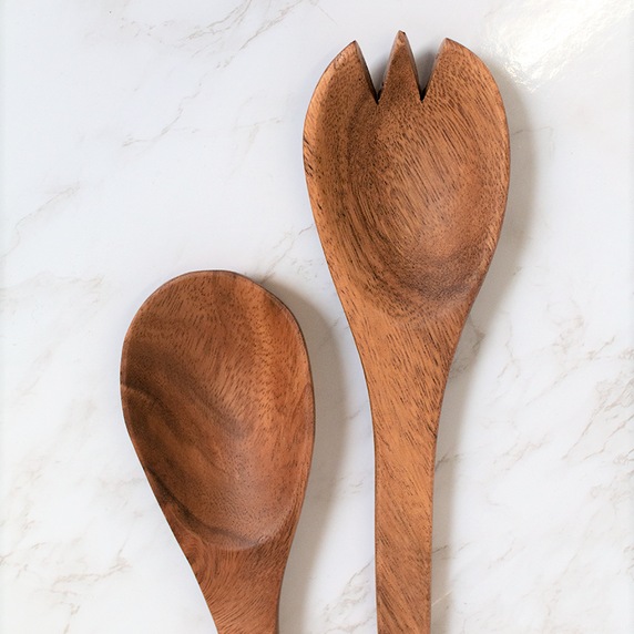 Fork & Spoon Acacia Wood Serving Set, 10", K0772-Pacific Merchants