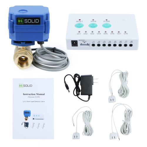 Wasserleck-Detektor - Wassermelder, Wasseralarm- und Schutzsystem mit motorisiertem 1/2-Zoll-Kugelhahn aus Messing, Steuerung und 3 Sensoren