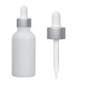 1 Oz Matt White Glass Bottle w/ Matte silver and White Dropper