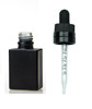 1 oz Matt Black SQUARE Glass Bottle w/ 18-415 Black Tamper Evident CRC Calibrated Dropper