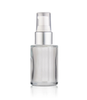 1 Oz Clear Cylinder Glass Bottle with Matt Silver Treatment Pump