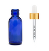 2 Oz Blue Glass Bottle w/ White-Matt Gold Calibrated Glass Dropper