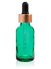 1 Oz Caribbean Green Glass Bottle w/ Black-Rose Gold Calibrated Glass Dropper