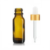 1/2 oz Amber Glass Bottle w/ White- Matt Gold Glass Dropper