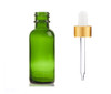 1/2 oz Green Glass Bottle w/ White- Matt Gold Glass Dropper