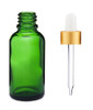 1 oz Green Euro Glass Bottle w/ 18-415 White- Matt Gold Dropper