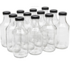 16 oz clear glass sauce bottle with 38-400 neck finish - Case of 12 (With Black Lids)
