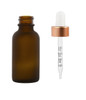 1 oz FROSTED AMBER Glass Bottle w/ White/Rose Gold Calibrated Glass Dropper