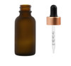 1 oz FROSTED AMBER Glass Bottle w/ Black-Rose Gold Calibrated Glass Dropper