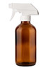 8 oz AMBER Glass Bottle - w/ White Trigger Sprayer