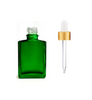 1 oz Green SQUARE Glass Bottle w/ 18-415 White-Gold Regular Dropper