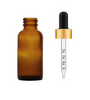 2 Oz Amber Glass Bottle w/ Black Matte Gold Calibrated Glass Dropper