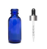 2 Oz Cobalt Blue Bottle w/ Black Matte Silver Calibrated Glass Dropper