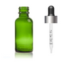 2 Oz Green Glass Bottle w/ Black Matte Silver Calibrated Glass Dropper