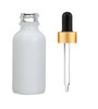 1 Oz Matt White Glass Bottle w/ Black-Matt Gold Regular Glass Dropper