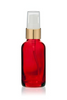 1 Oz Red Glass Bottle w/ White-Matte Gold Treatment Pump