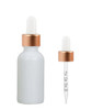 2 Oz Matte White Glass Bottle w/ White Rose Gold Calibrated Glass Dropper