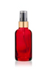 1 Oz Red Glass Bottle w/ Black-Matt Gold Treatment Pump