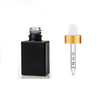 1 oz Matt Black SQUARE Glass Bottle w/ 18-415 White-Gold Calibrated Dropper