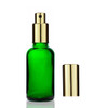 30 mL Green glass euro dropper bottle with Shiny Gold Sprayer 18-DIN neck finish