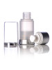 15 mL white and matte silver PP airless pump, clear frosted container with matte silver base, and clear overcap with shiny silver band