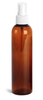 8 oz AMBER Plastic PET Cosmo Bullet Bottle 24-410 neck w/ White Fine Mist Sprayer