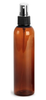 8 oz AMBER Plastic PET Cosmo Bullet Bottle 24-410 neck w/ Black Fine Mist Sprayer