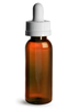 1 oz Amber PET Cosmo Round Bottles w/ White Child Resistant Droppers