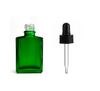 1 oz Green Square Glass Bottle w/ 18-415 Black Regular Glass Dropper