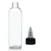 8 oz clear PET imperial round bottle with 24-410 neck finish - w/ Black HDPE and natural-colored LDPE 24-410 twist-open dispensing cap