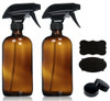 16oz (2 Pack) Empty AMBER Glass Spray Bottles with Poly Cone Caps & Labels