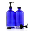 16 oz Cobalt Blue Glass Bottle - w/ Lotion Pump - Set of 2