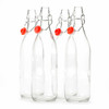 Set of 4-33.75 Oz Giara Glass Bottle with Stopper Caps, Carafe Swing Top Bottles with Airtight Lids