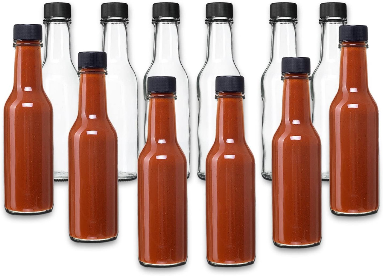 5 oz, Glass Woozy Hot Sauce Bottles - Case of 24 with Screw Caps, Inserts &  Shrink Capsules